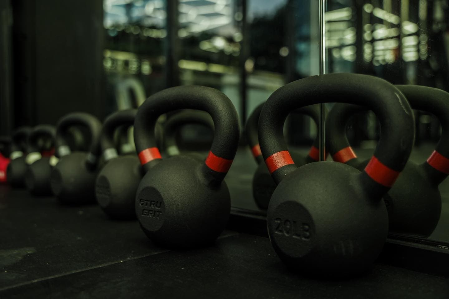 Kettlebells with red handles